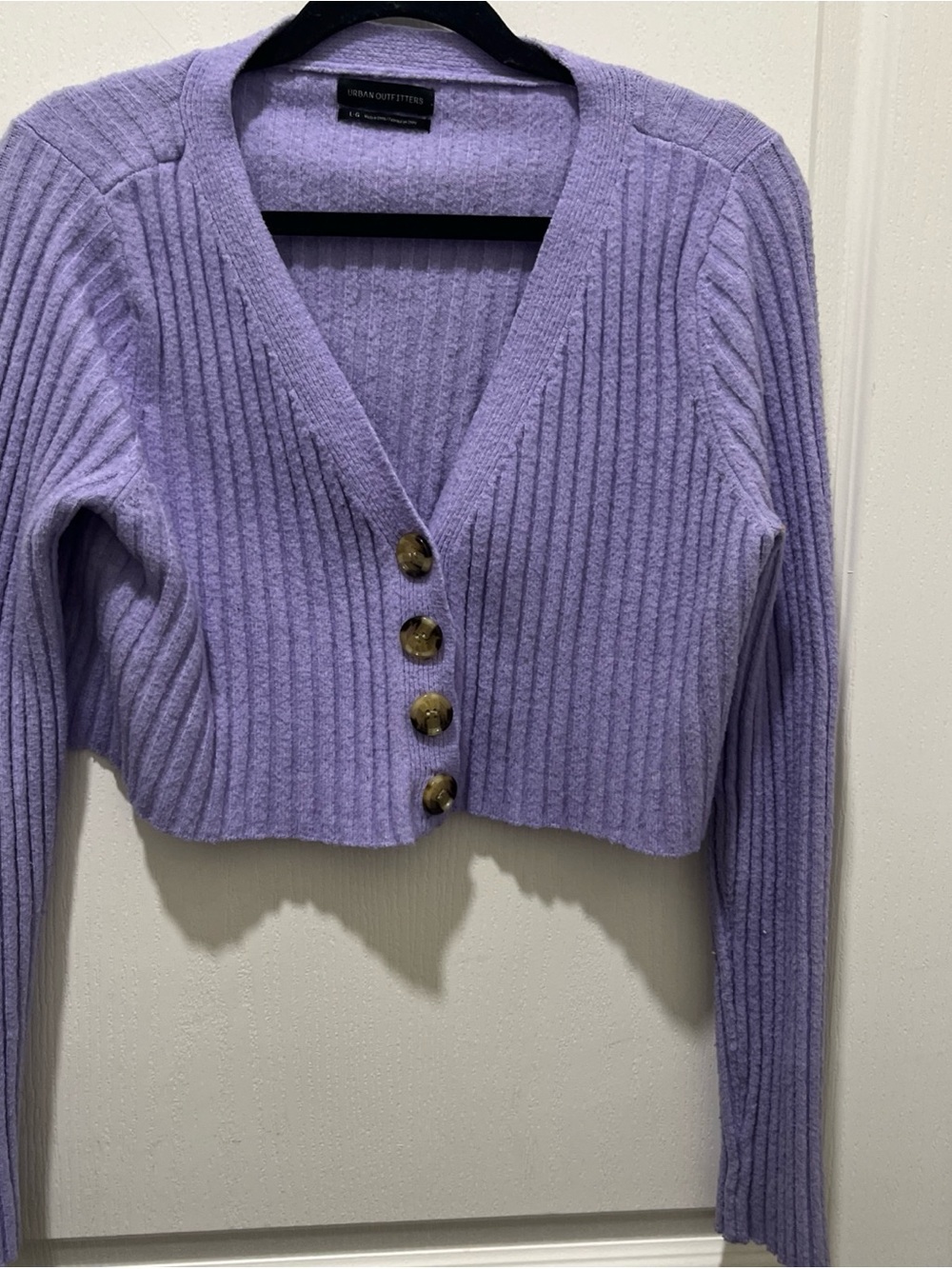 Urban Outfitters Lavender Ribbed Cropped Button Cardigan